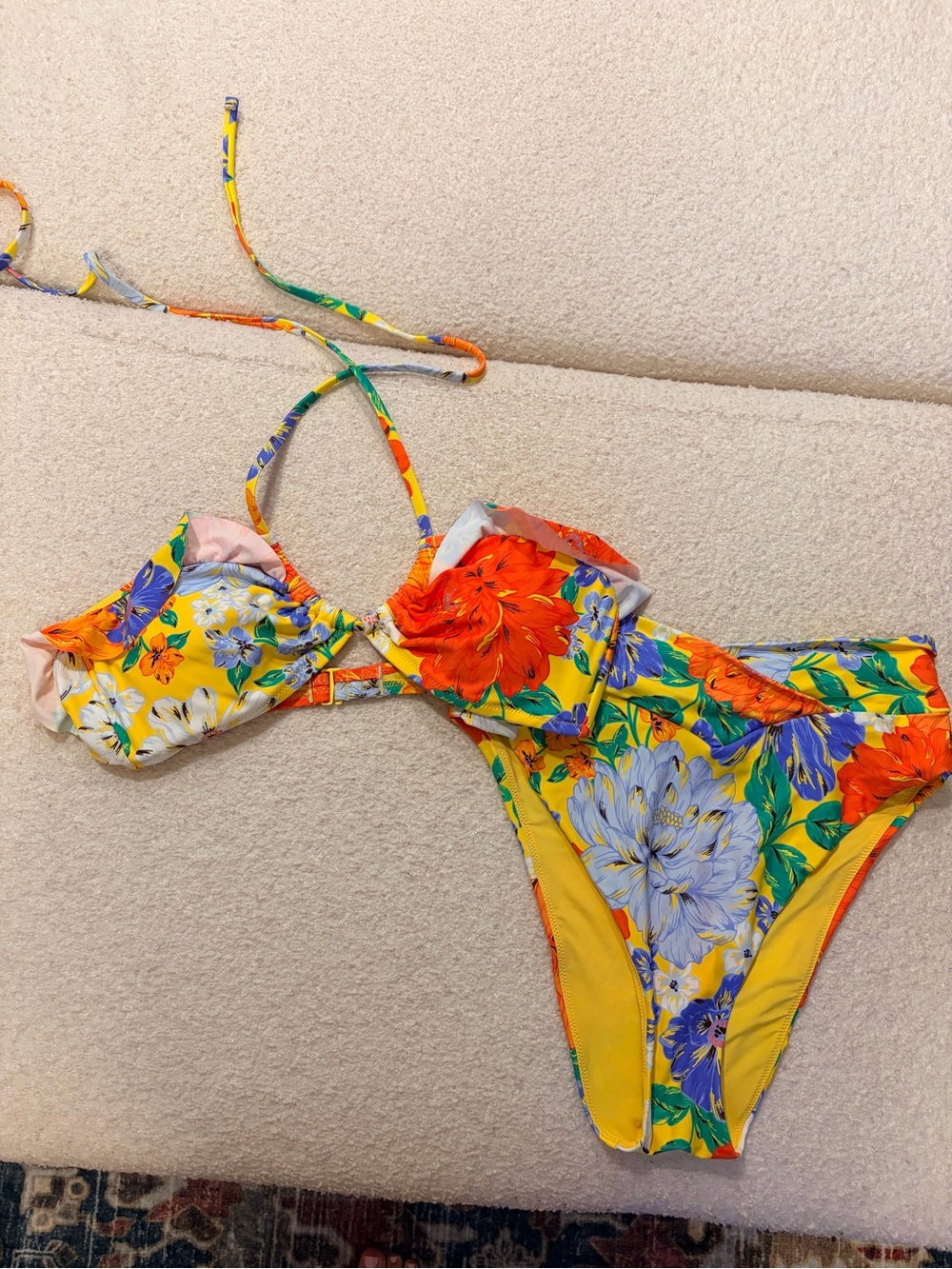 aerie Yellow Floral Bikini with Multicolor Blooms